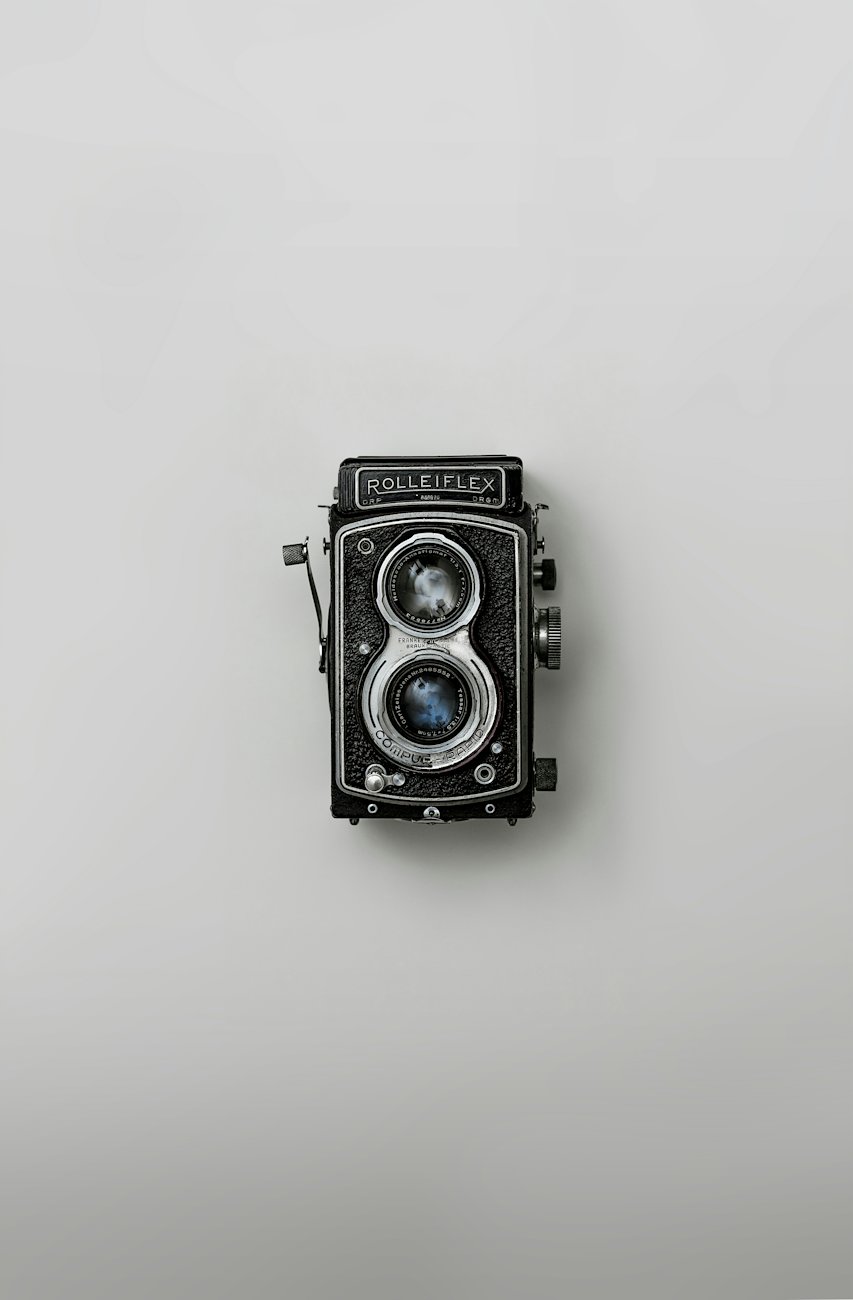 A vintage twin-lens camera