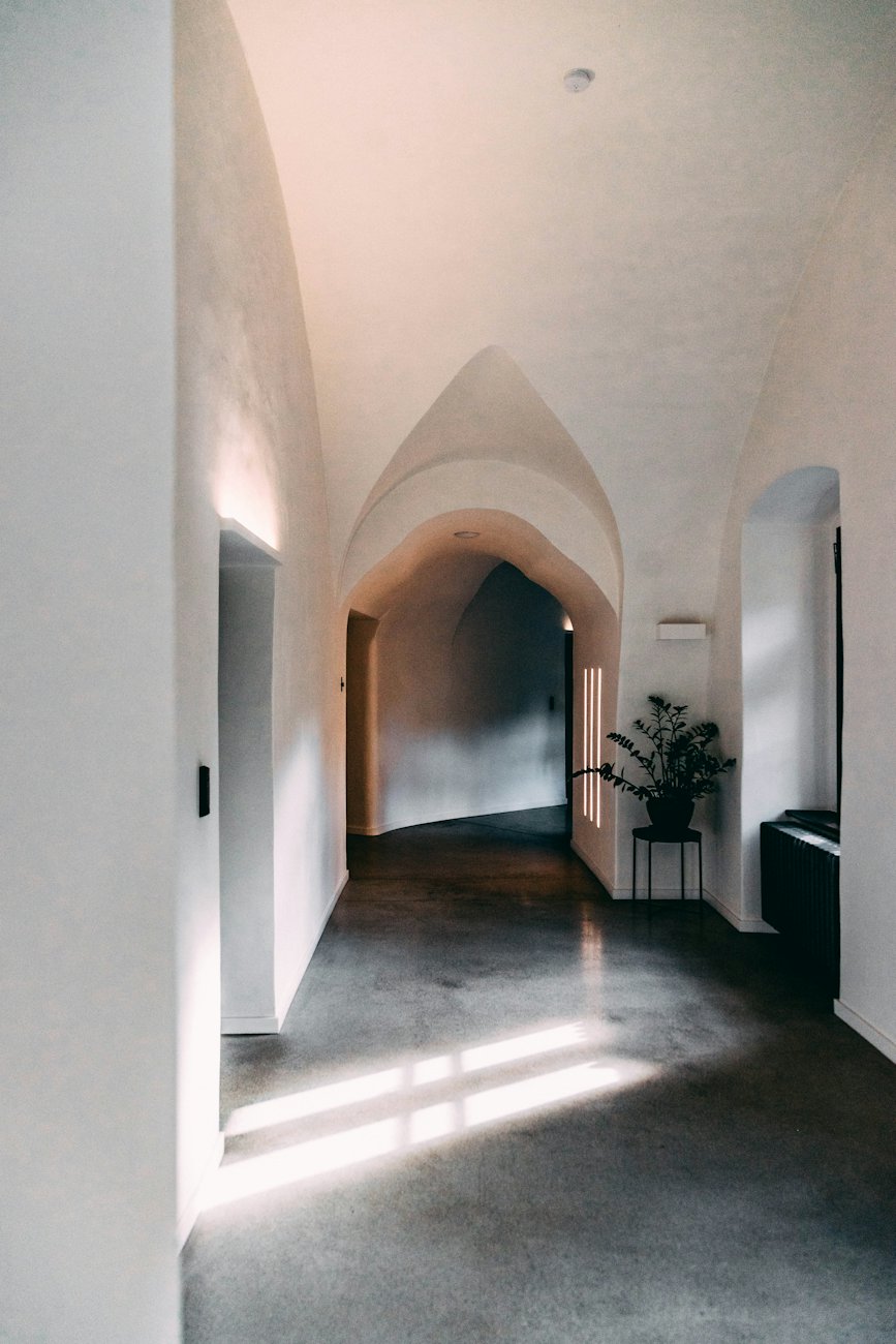 White plastered arches