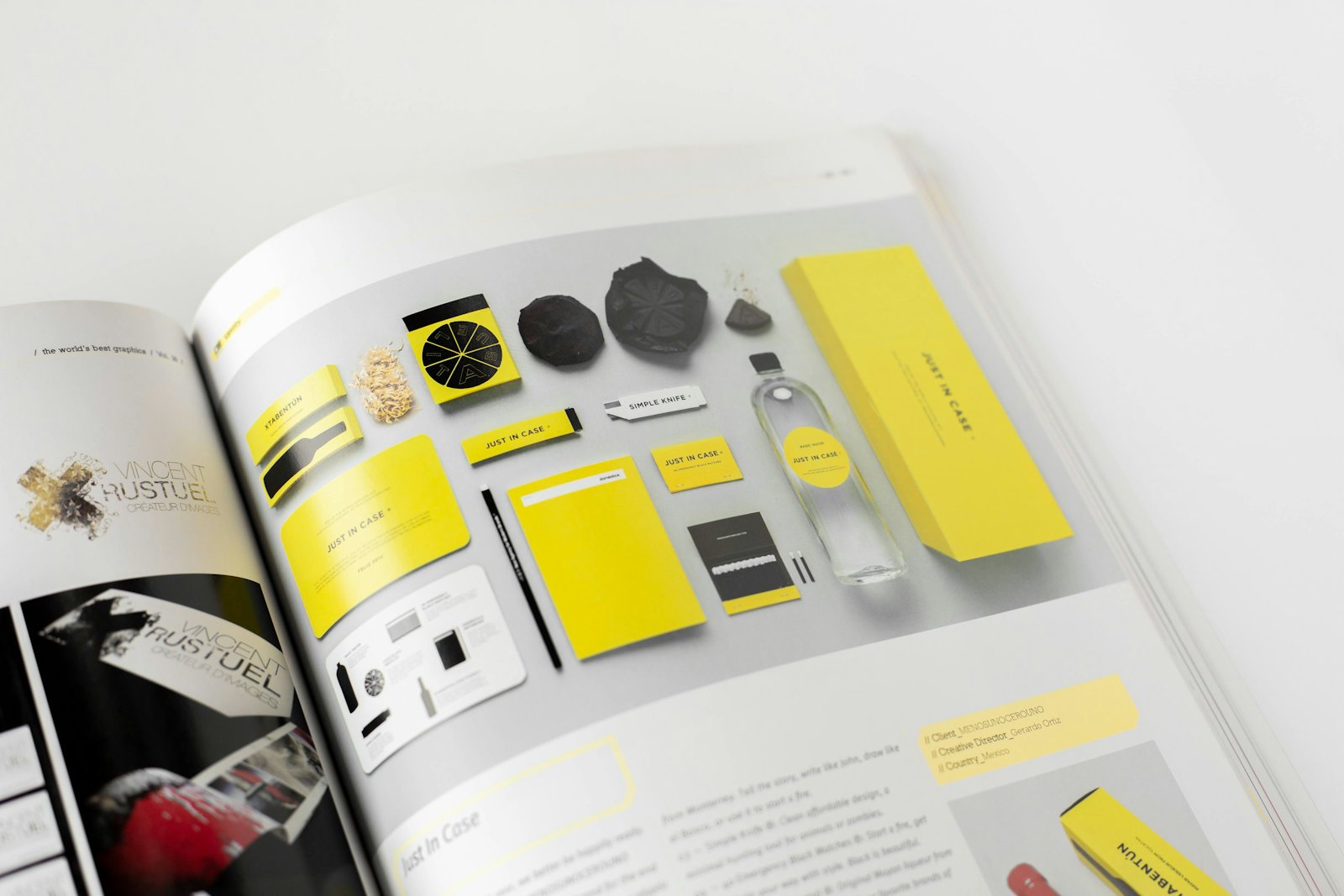 A spread with yellow layout elements